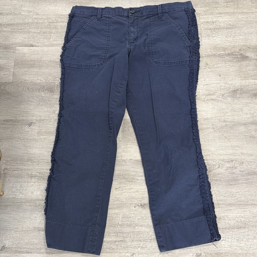 Tory Burch Womens Navy Blue Parden My French Fringe Chino Cropped Pants Size 32